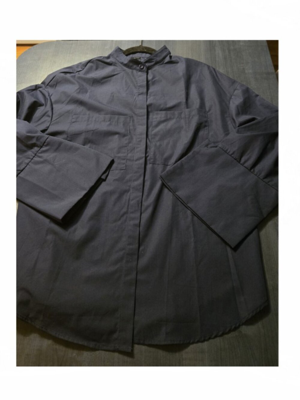 NEW Navy Blue Stylish Cotton Mix Blouse Button-Down Shirt Large-Xlarge - Picture 5 of 8